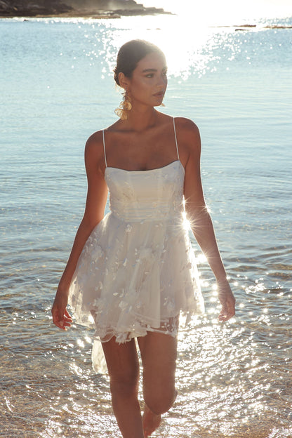 Athens Floral Bow Mini Dress White