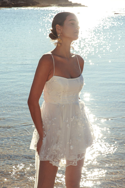 Athens Floral Bow Mini Dress White