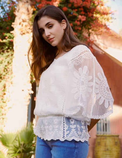 Sun Flower Lace Sleeve Blouse