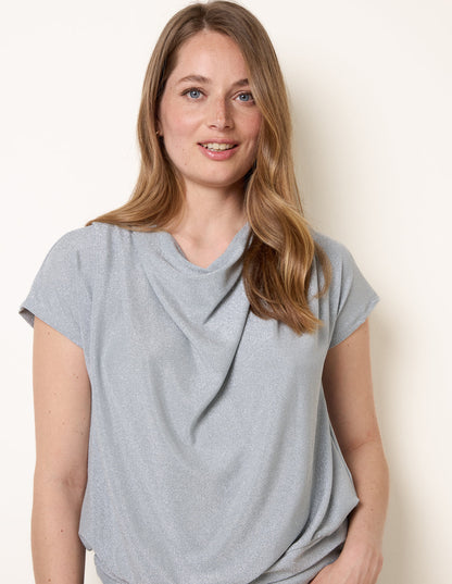 Metallic Cowl Neck Draped Top