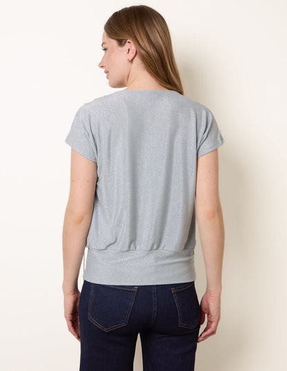 Metallic Cowl Neck Draped Top