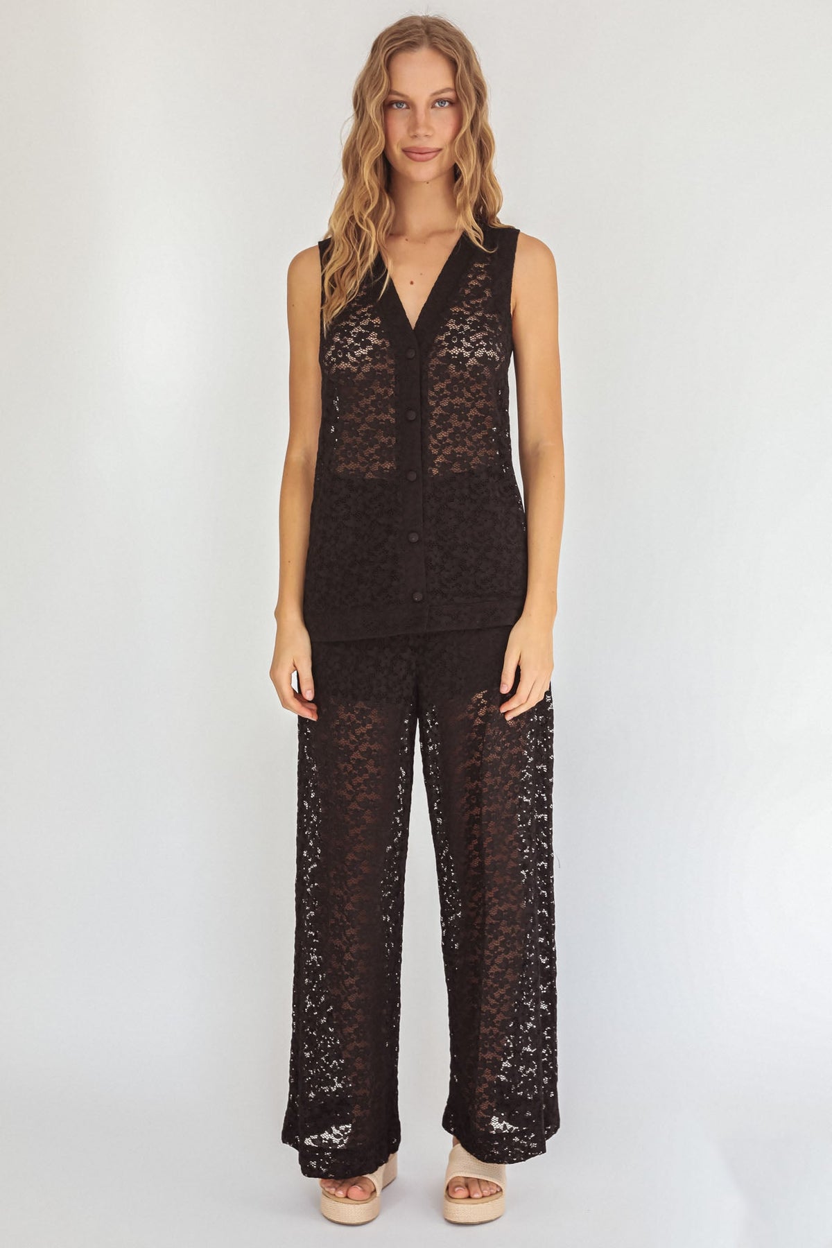 Canyons Wide Leg Pants Lace Black