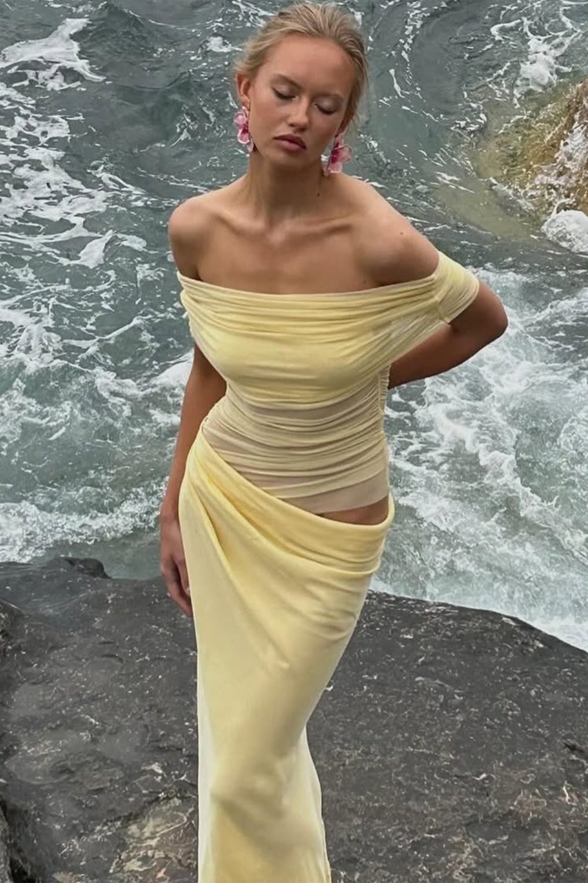 Leona Off Shoulder Sheer Maxi Dress