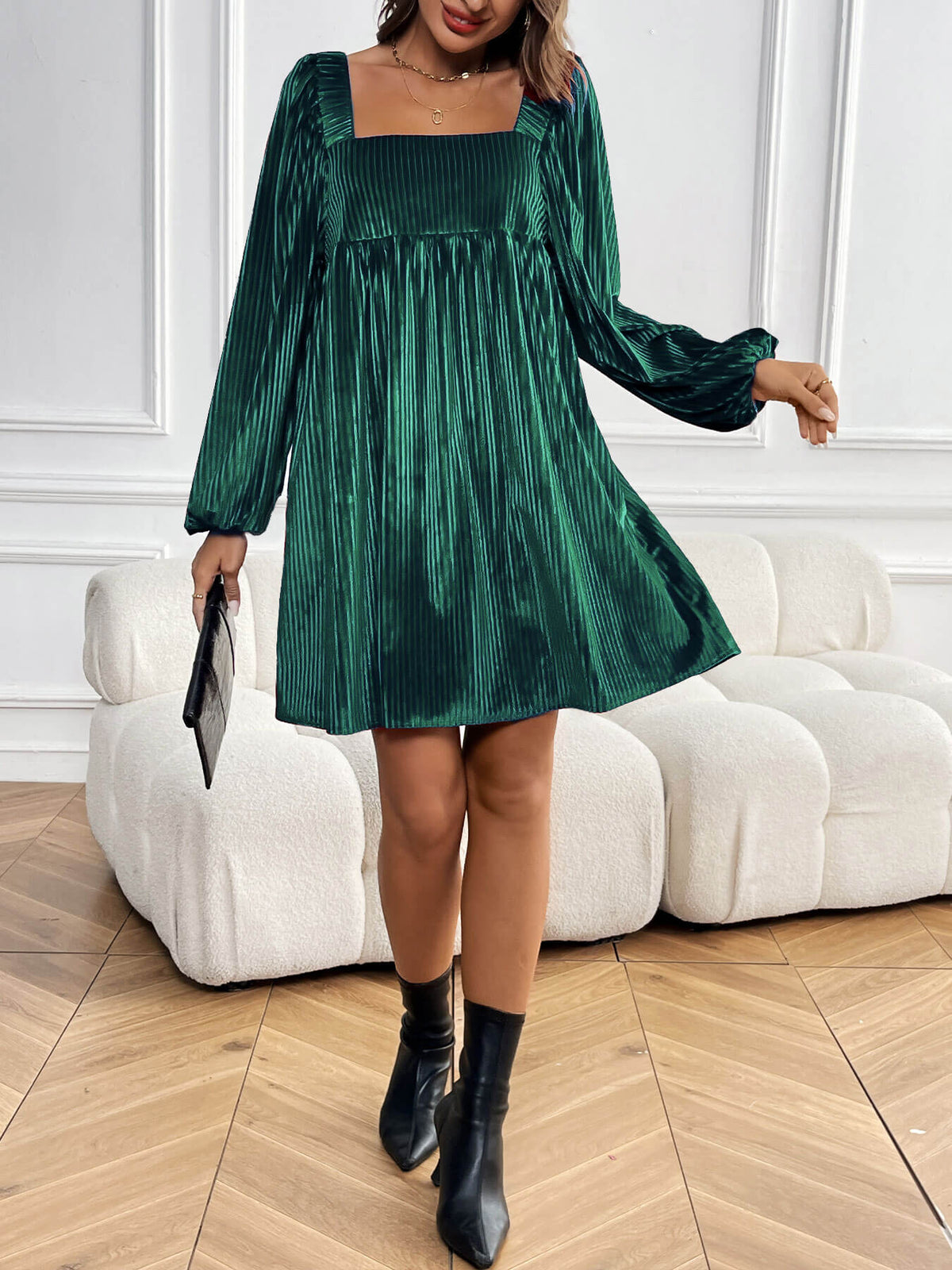 Adrenia Pleated Velvet Midi Dress - green
