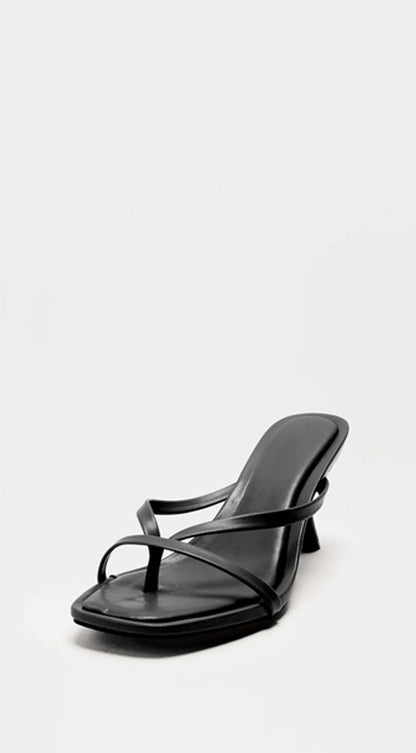 Samantha Thong Heel Mules - Black