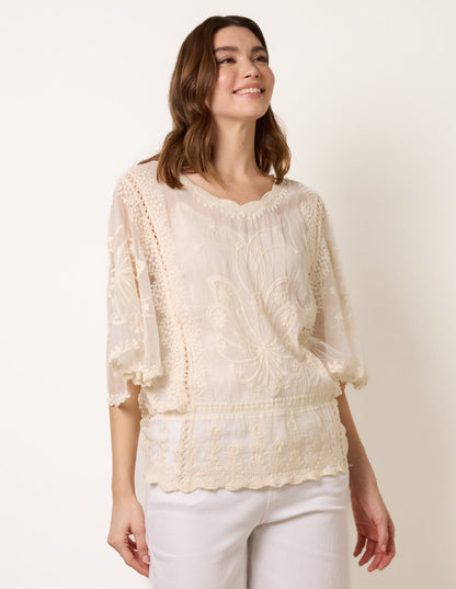 Floral Lace Butterfly Sleeve Blouse