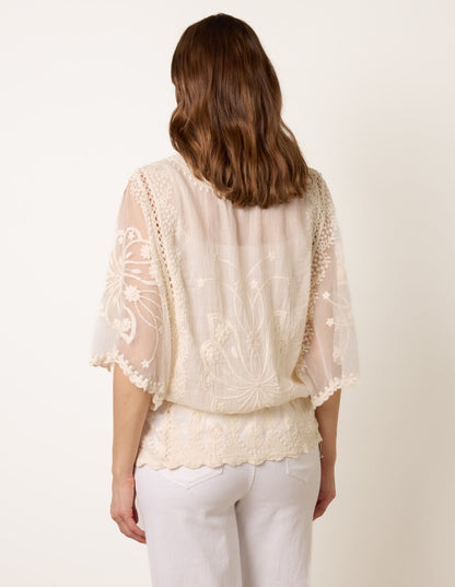 Floral Lace Butterfly Sleeve Blouse