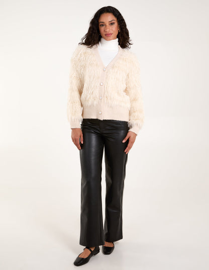 Fluffy Pearl Button Cardigan