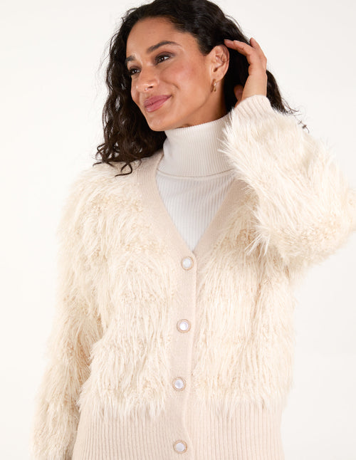 Fluffy Pearl Button Cardigan
