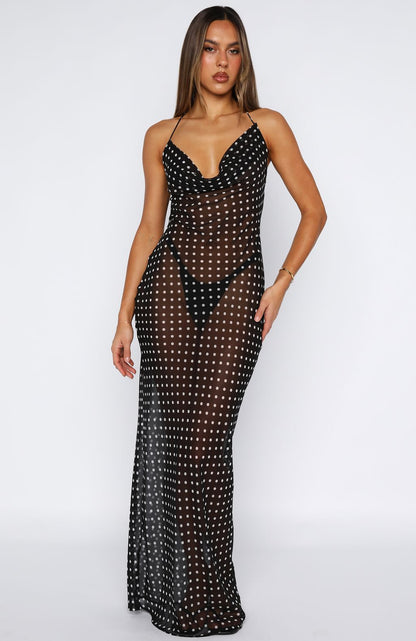 Just For Me Maxi Dress Black/White Polka Dot