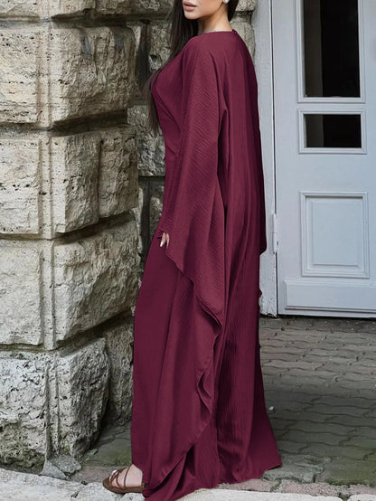 Round Neck Maxi Dress with Flowing Cape Sleeves