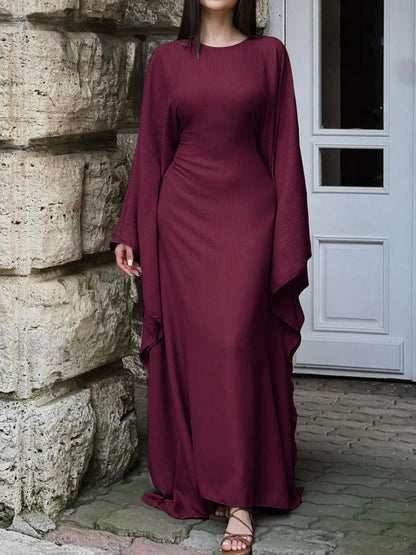 Round Neck Maxi Dress with Flowing Cape Sleeves