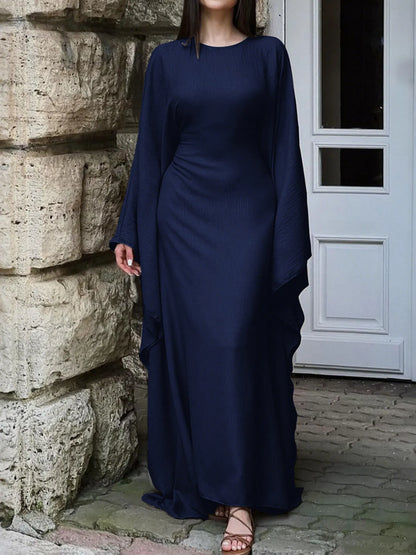 Round Neck Maxi Dress with Flowing Cape Sleeves