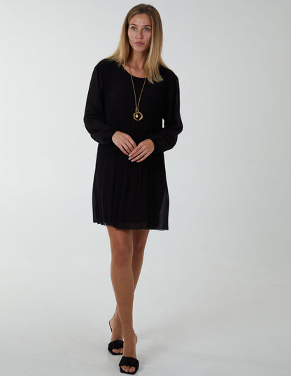 Long Sleeve Pleated Shift Dress