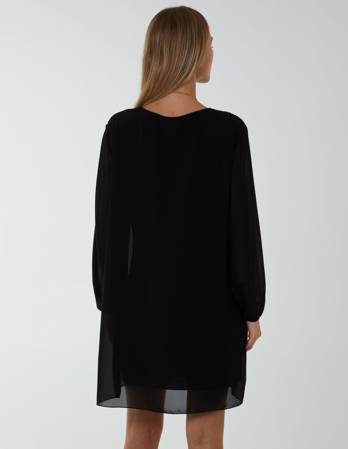 Long Sleeve Pleated Shift Dress