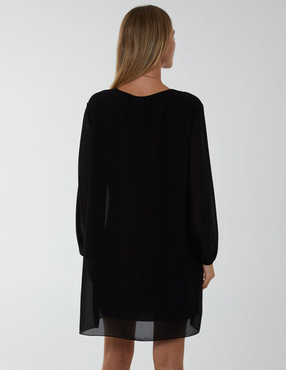 Long Sleeve Pleated Shift Dress