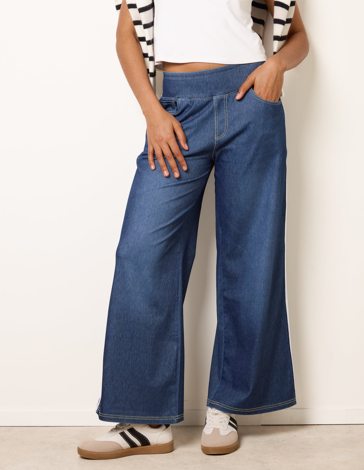 Multi Stretch Side Stripe Deep Waistband Trousers