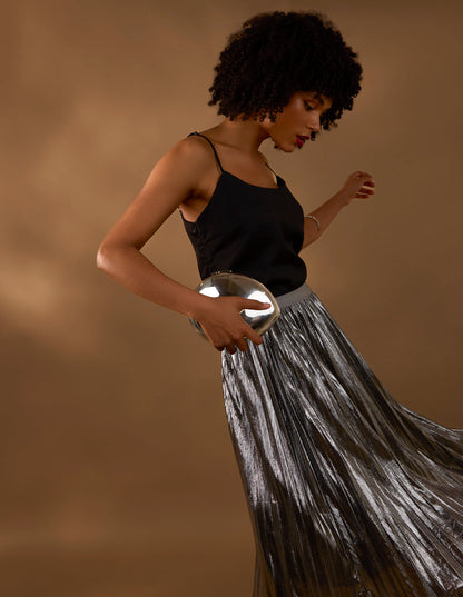 Metallic Pleated Tulle Skirt