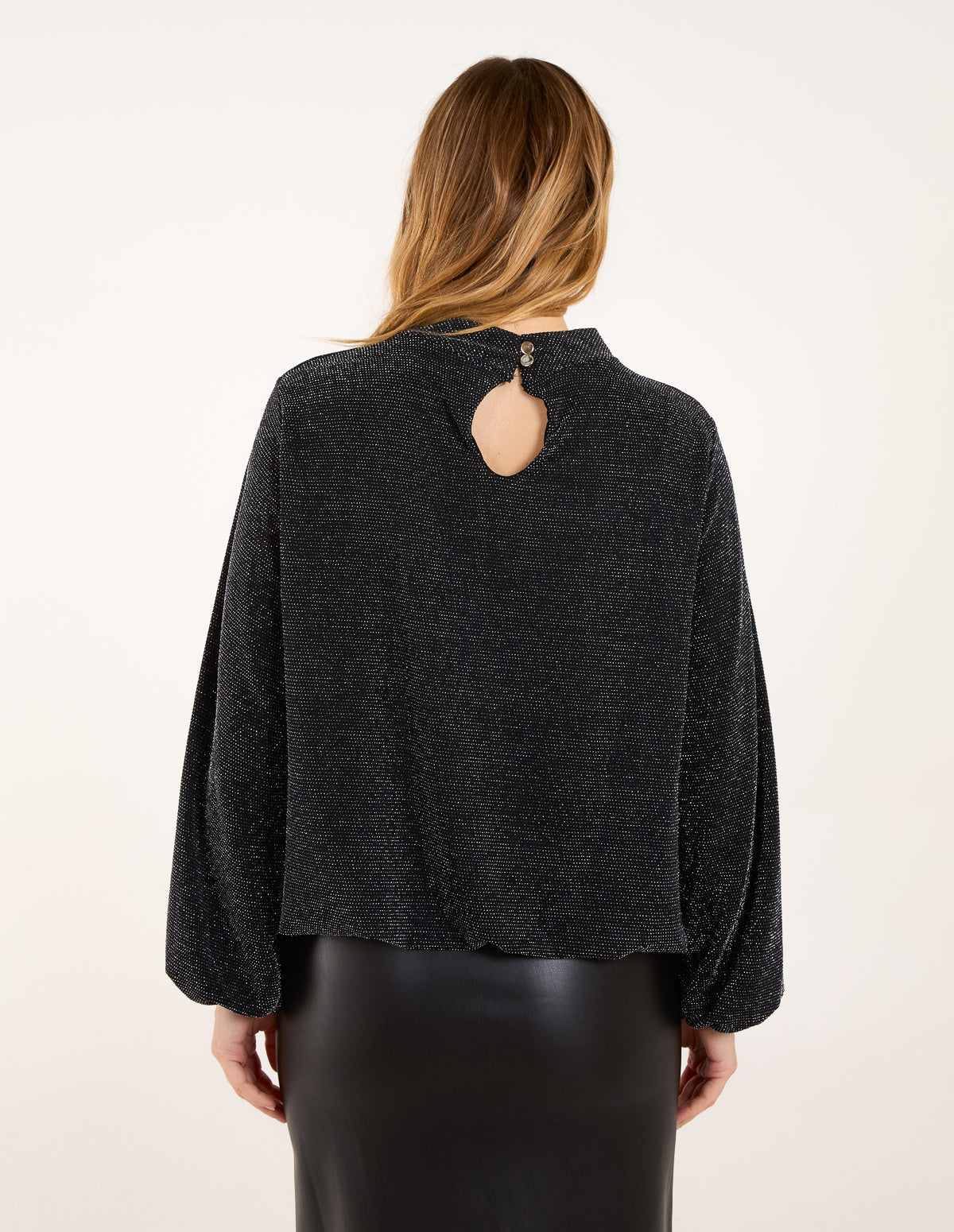 Metallic High Neck Puffball Top
