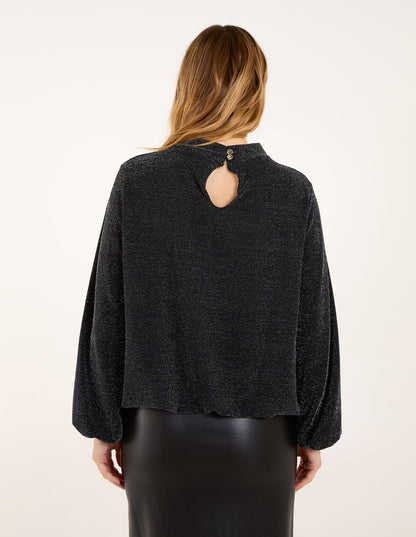 Metallic High Neck Puffball Top