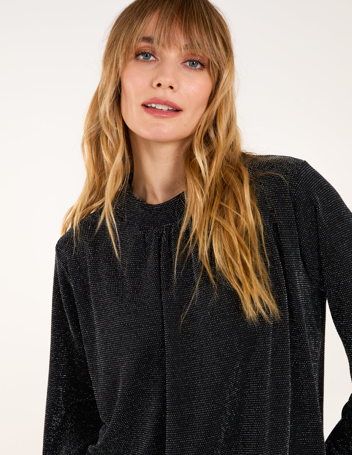 Metallic High Neck Puffball Top