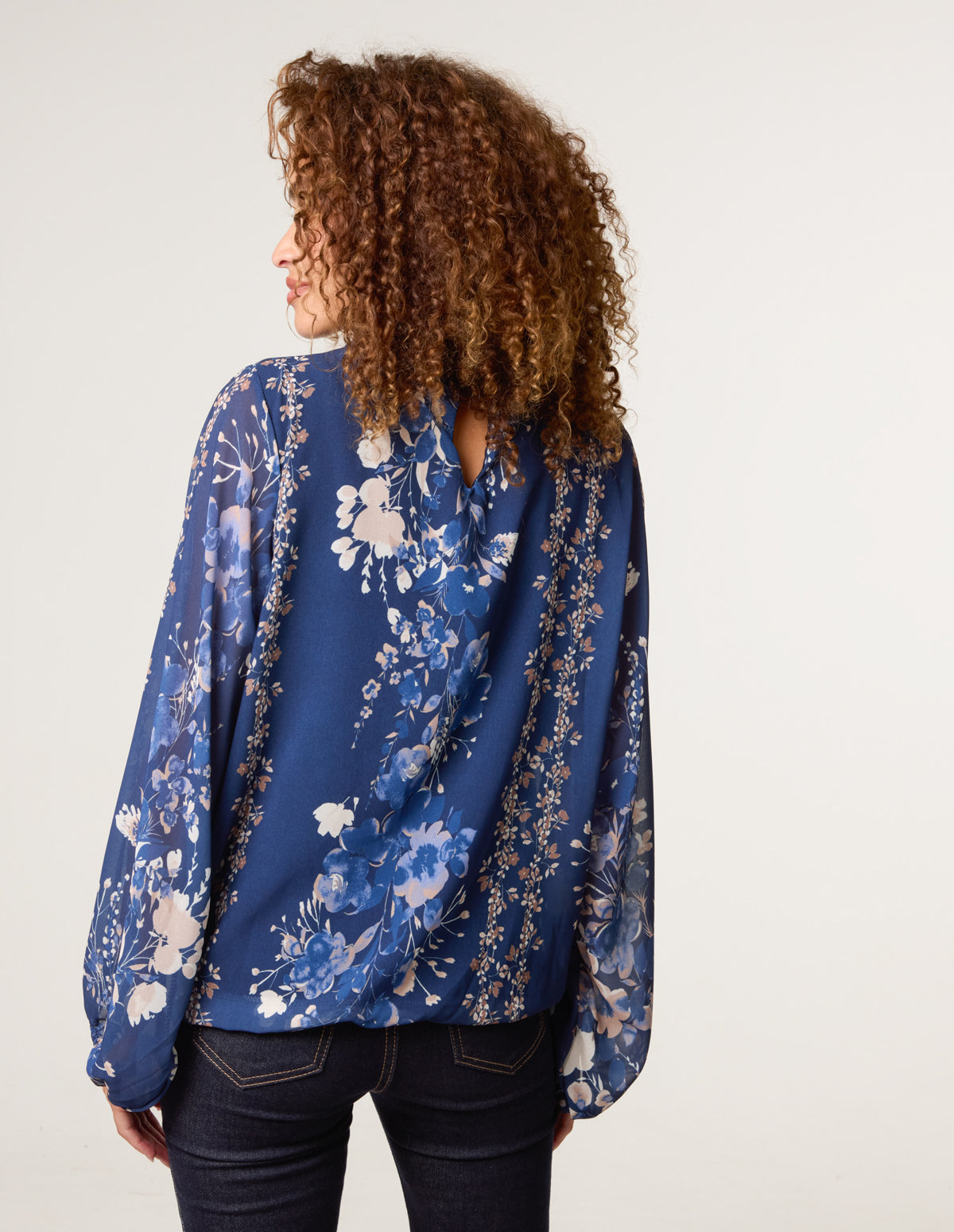 High Neck Puffball Floral Blouse