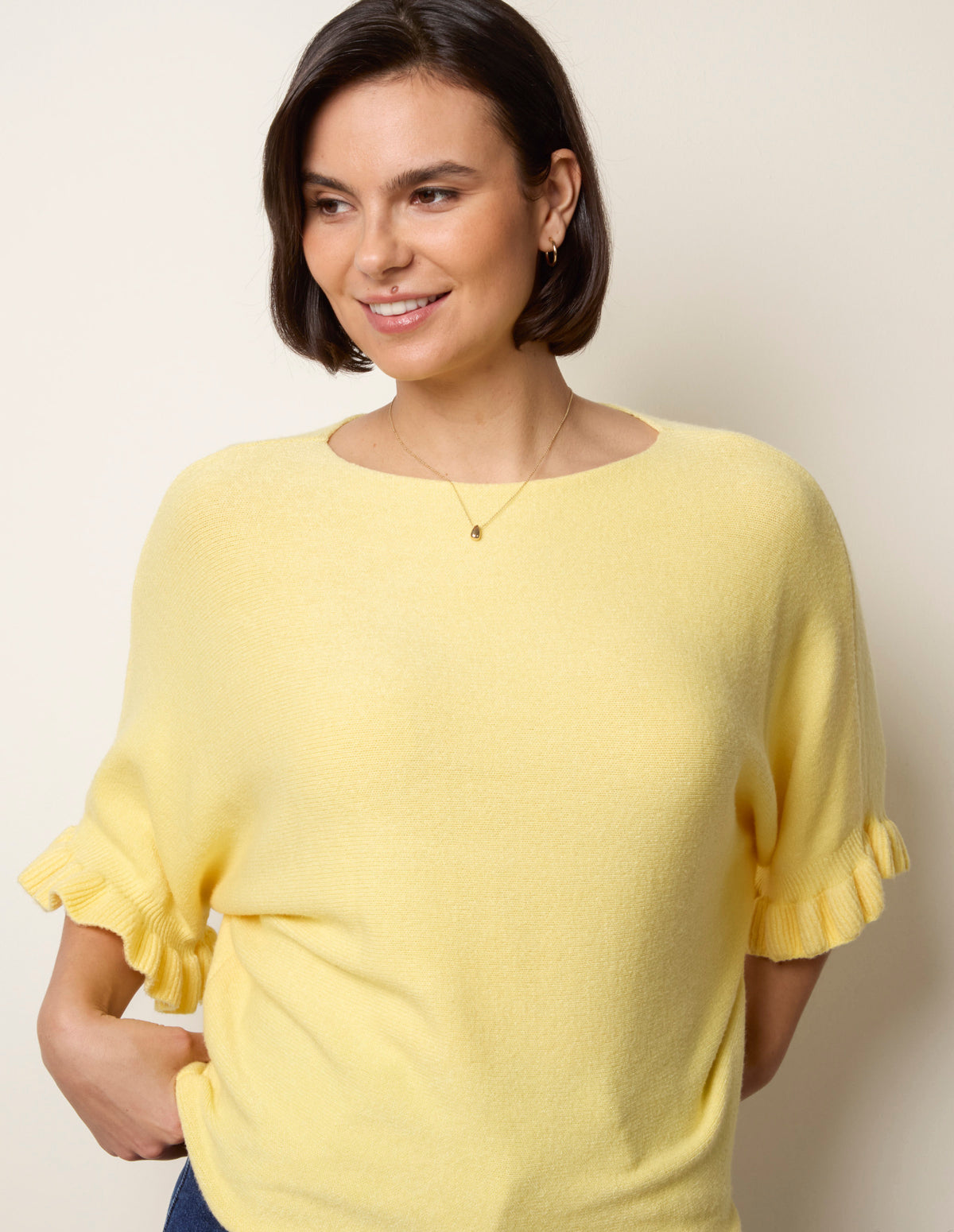 Knitted Frill Sleeve Batwing Jumper