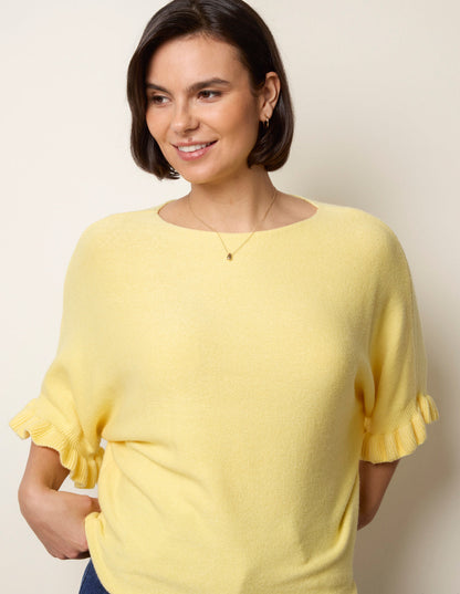 Knitted Frill Sleeve Batwing Jumper