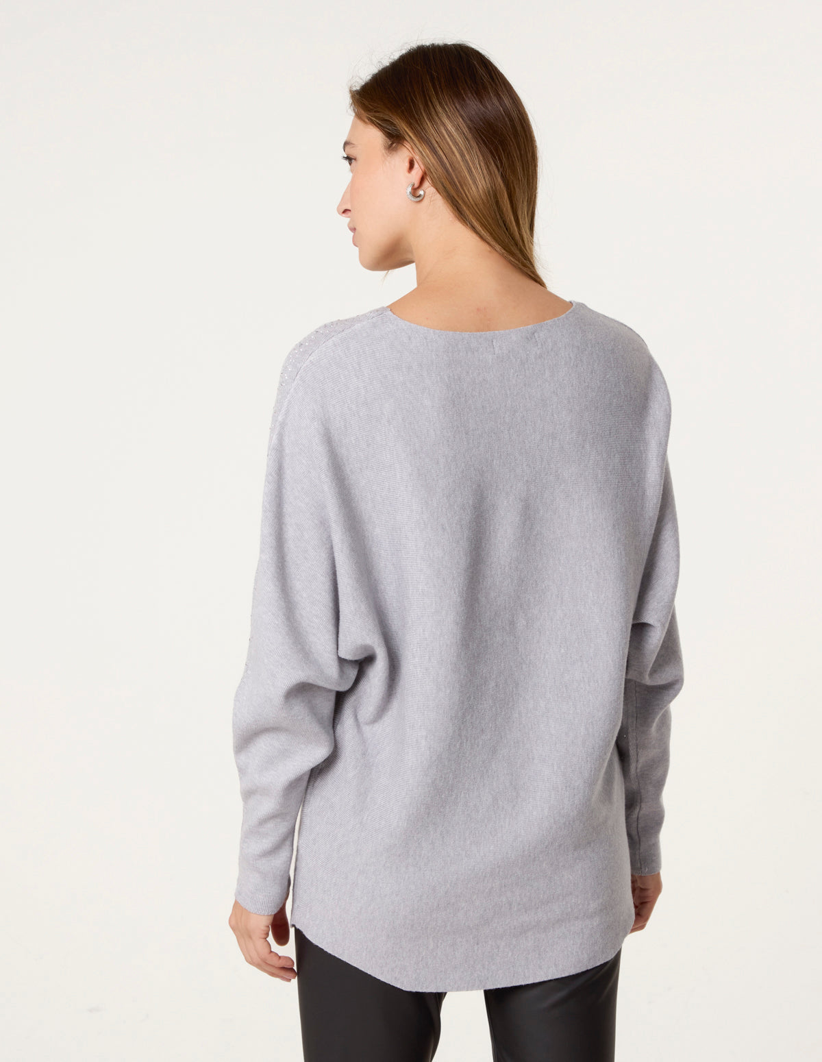 Long Sleeve Diamante Detailed Batwing Jumper