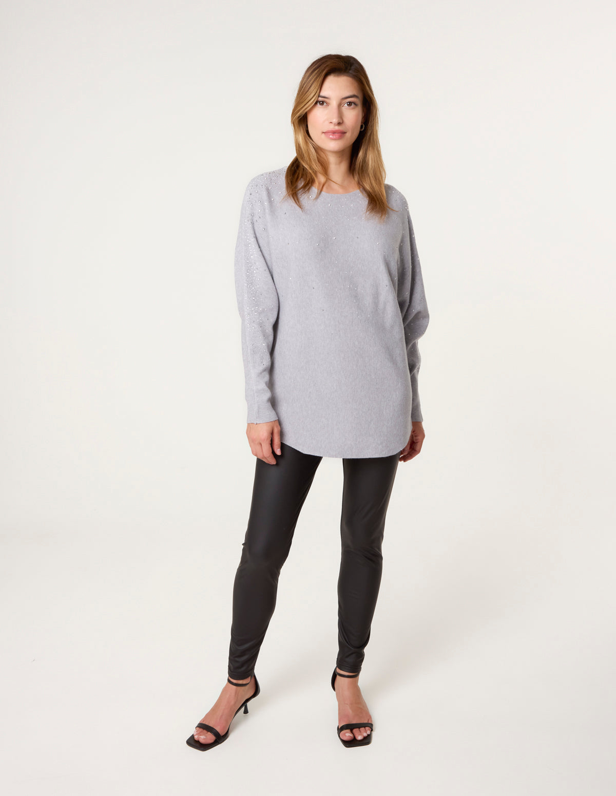 Long Sleeve Diamante Detailed Batwing Jumper