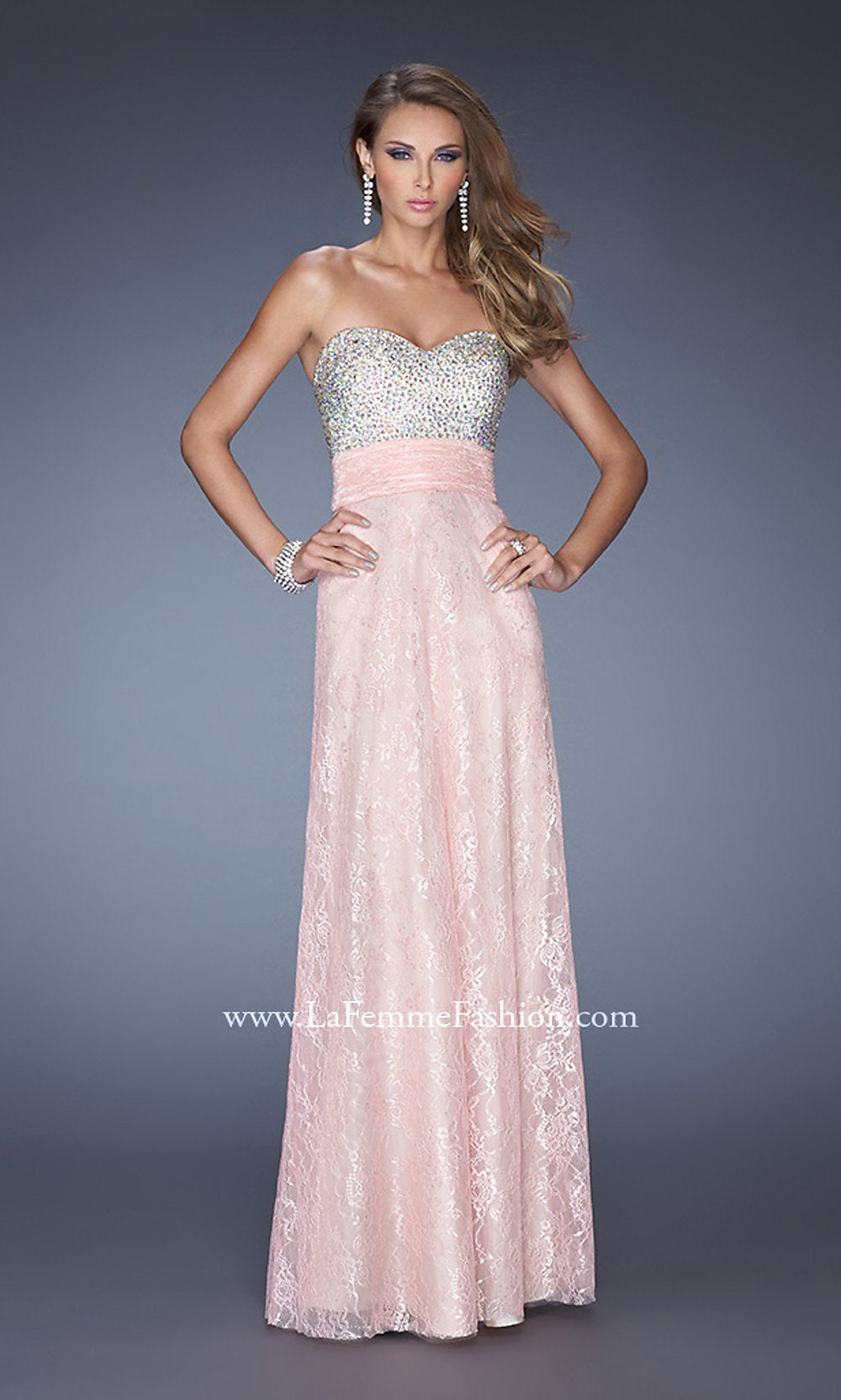 Full Length Sweetheart Open Back Lace Gown