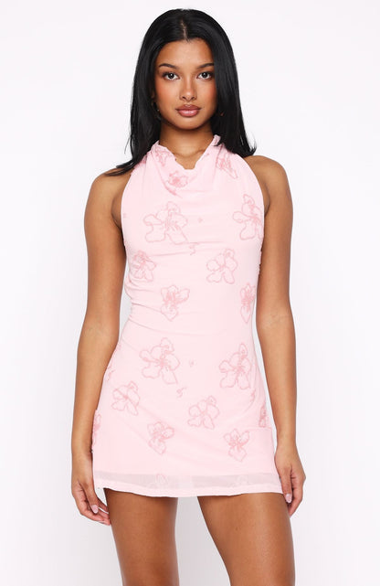 Between The Lines Beaded Mini Dress Pink