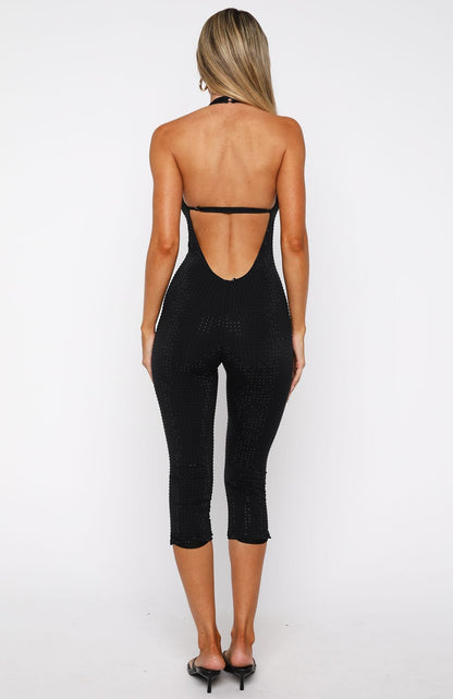 Retrograde Romance Embellished Jumpsuit Black