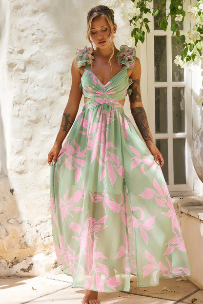 Ethereal Blossom Maxi Dress - Sage Multi