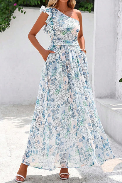 Tropical Bloom One-Shoulder Maxi Dress | S-XL