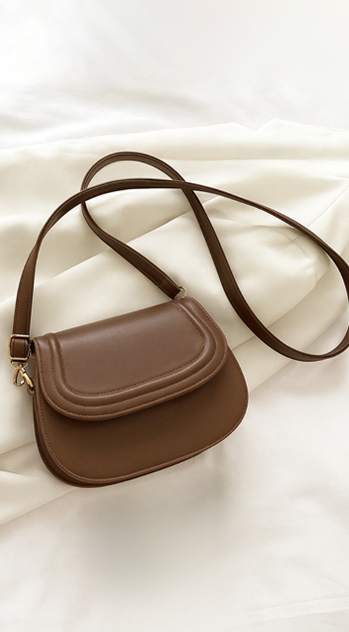Faux Leather Crossbody Bag - Brown