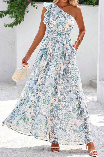 Tropical Bloom One-Shoulder Maxi Dress | S-XL