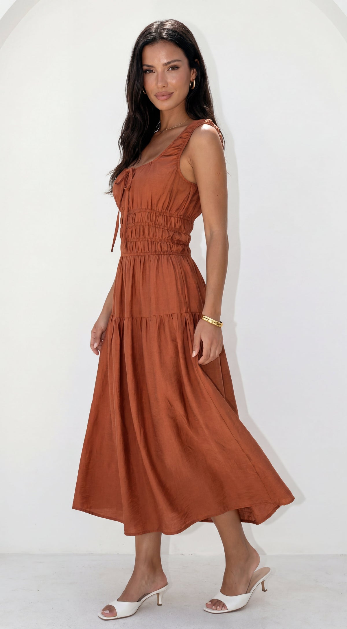 Celesta Midi Dress - Rust Brown