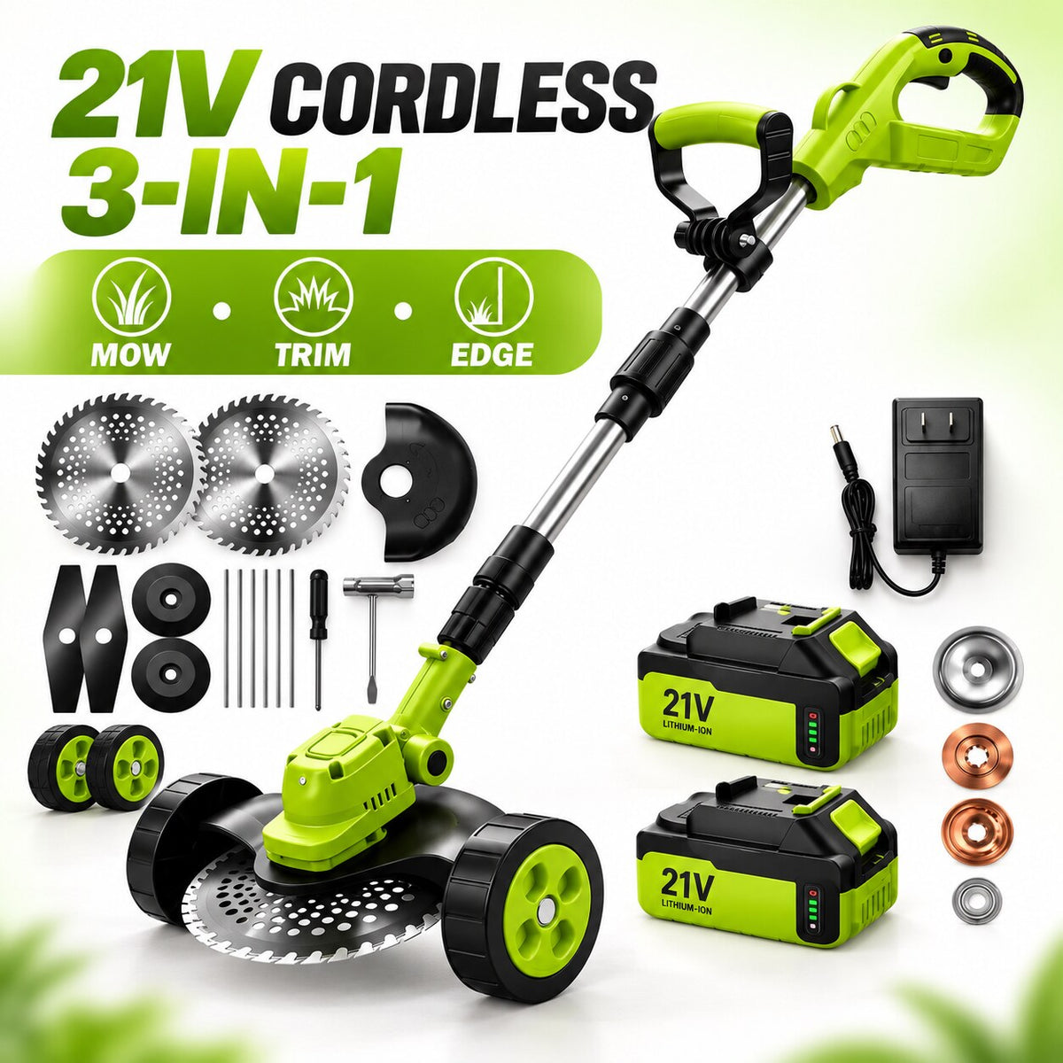 🔥 Summer Sale – 21V Cordless 3-in-1 Lawn Mower | Mower, Trimmer & Edger