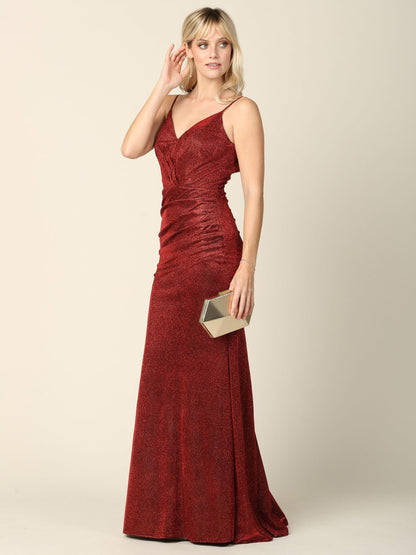 Long Formal Spaghetti Strap Glitter Prom Dress