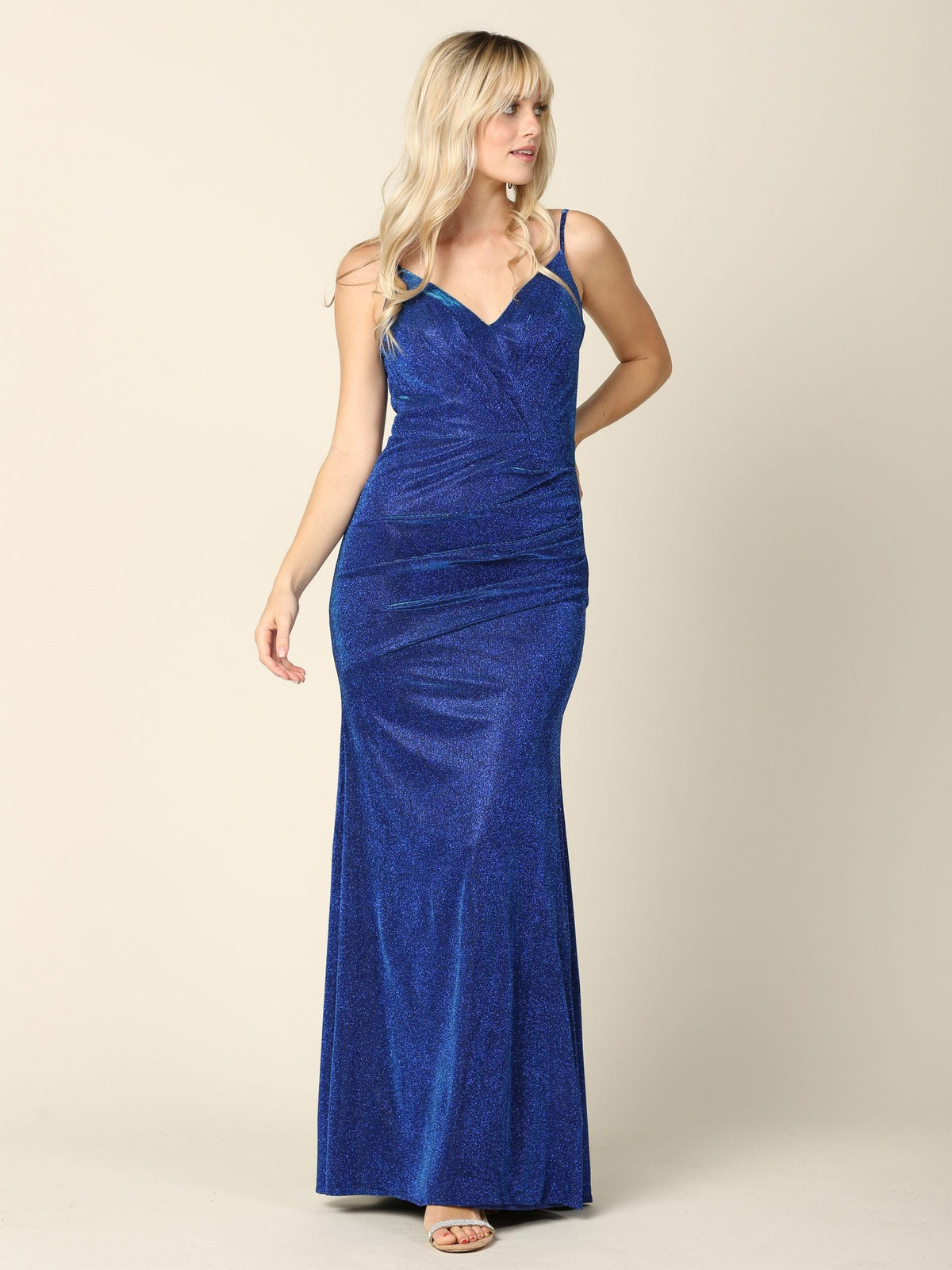 Long Formal Spaghetti Strap Glitter Prom Dress