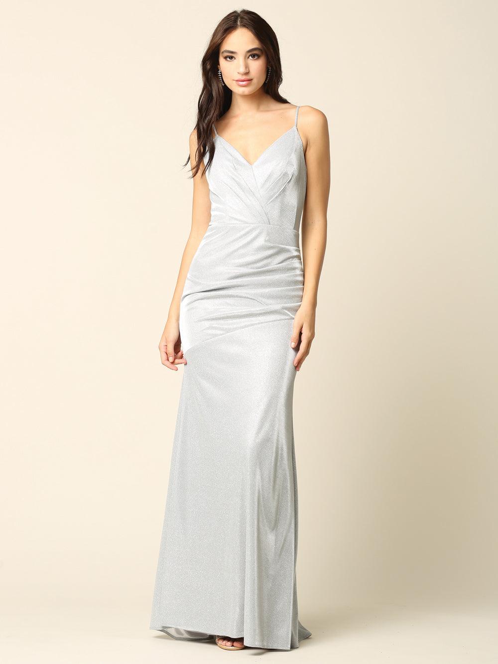 Long Formal Spaghetti Strap Glitter Prom Dress
