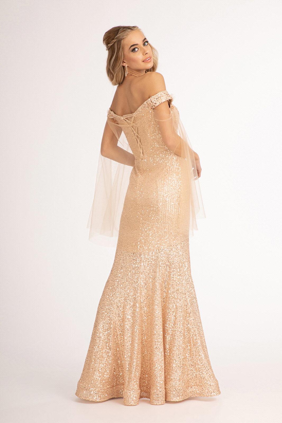 Long Off Shoulder Sequined Mermaid Prom Gown