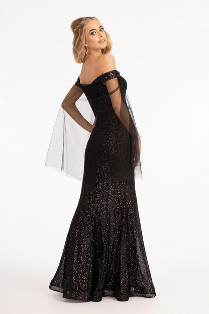 Long Off Shoulder Sequined Mermaid Prom Gown