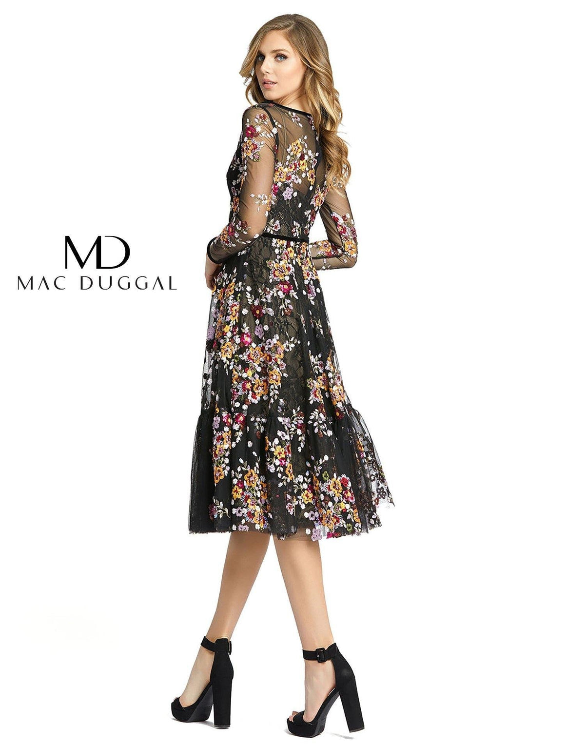 Long Sleeve Floral Cocktail Dress Floral Detail Mac Duggal 67499