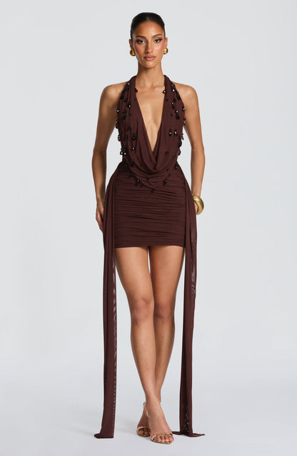 Melona Mini Dress - Plum Brown