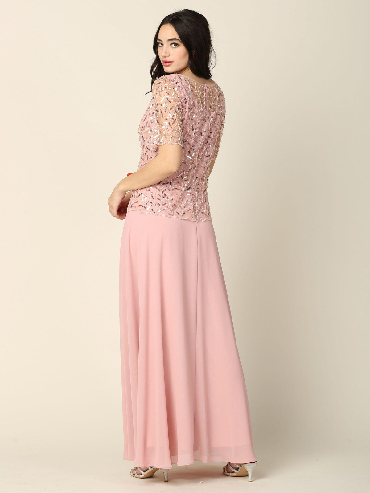 Mother of the Bride Beaded Long Formal Chiffon Gown