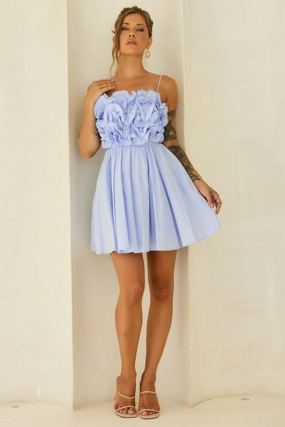 Petal Whirl Cotton Mini Dress - Cornflower
