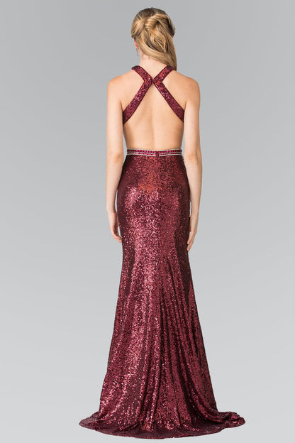 Prom Formal Sequins Long Dress with Side Slit