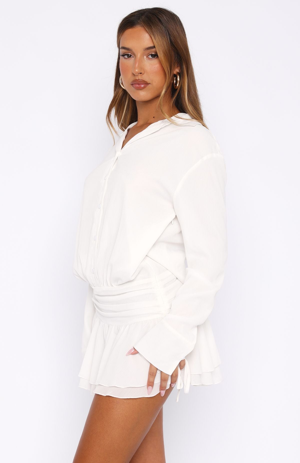 Can't Get Me Long Sleeve Mini Dress White